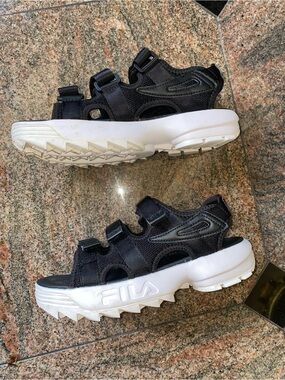 Fila Black Triple-Strap Sport Sandals
